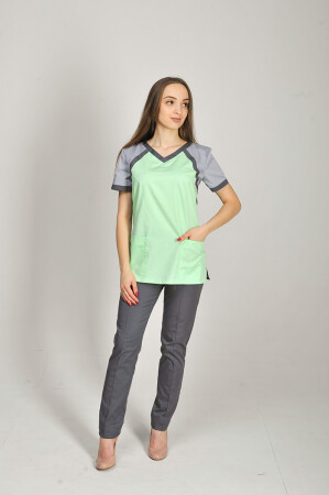 Костюм медицинский Колибри+ Бр. зауженные. COTTON. Салат / дым / асфальт (544654) фото 2