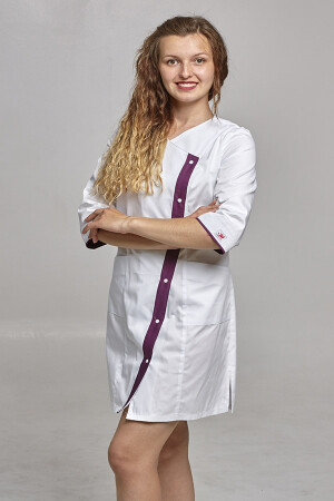 Cleopatra dressing gown. COTTON. White + aubergine (trim) (544813) фото 4