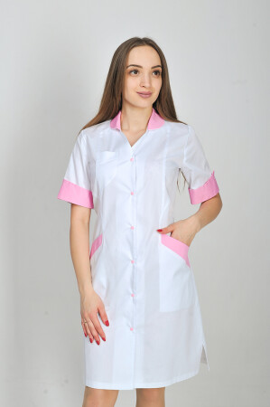 Magnolia dressing gown. COTTON. White + pink (trim) (544779) фото 3