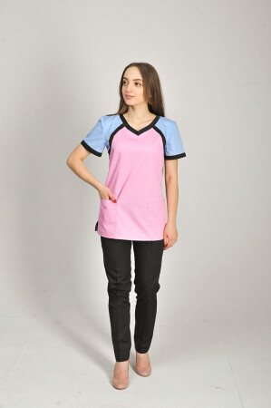 Костюм медицинский Колибри+ Бр. зауженные. COTTON. Роза / голубой / черный (544652) фото 2