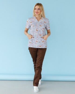 Медицинский костюм с принтом женский Топаз Bear gray/brown 138-373-558 (6613254) фото 8