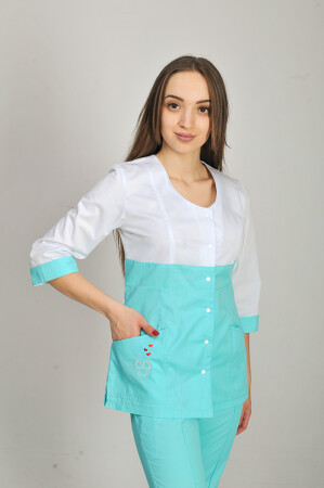Костюм медичний Роуз+ Бр. завужені. COTTON. Білий / ментол / вишивка (544659) фото 3