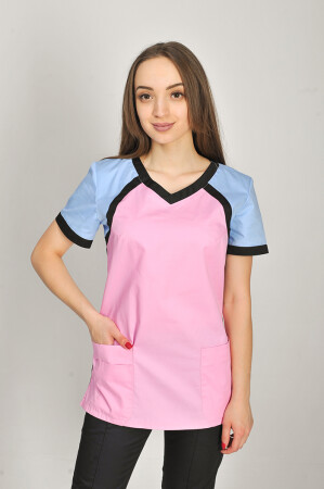 Костюм медицинский Колибри+ Бр. зауженные. COTTON. Роза / голубой / черный (544652) фото 3