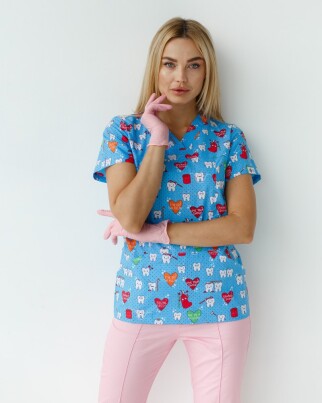 Медицинский костюм с принтом женский Топаз Teeth blue/pink 138-376-619 (6613251) фото 2