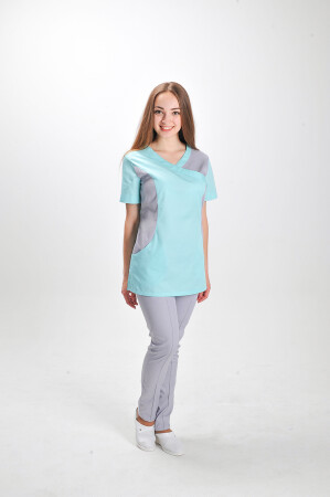 Медицинский костюм Марина+ Бр. зауженные. COTTON. Ментол / светло-серый (544747) фото 1