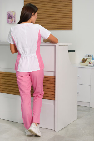 Костюм медичний жіночий "Аріша" білий/рожевий, тканина Уніформа (5312342) фото 2