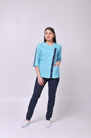 Костюм медицинский Клеопатра+ Бр. зауженные. COTTON. Ментол / темно-синий (544638) фото 1