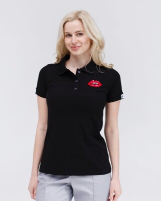 Medical Polo for women black embroidered Lips 147-321-635 (6613422) фото 1