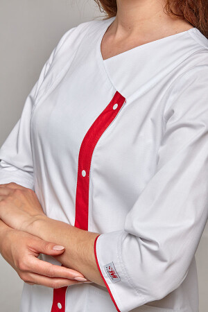 Cleopatra dressing gown. COTTON. White + red (trim) (544814) фото 5