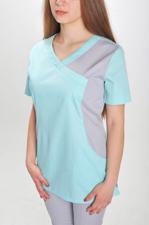 Медицинский костюм Марина+ Бр. зауженные. COTTON. Ментол / светло-серый (544747) фото 2