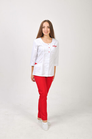 Костюм медицинский Фламинго+ Бр. зауженные. COTTON. Белый / красный (544698) фото 1