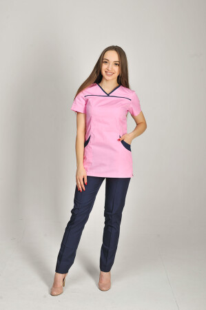 Костюм медицинский И-30+ Бр. зауженные. COTTON. Розовый / темно-синий (544656) фото 1