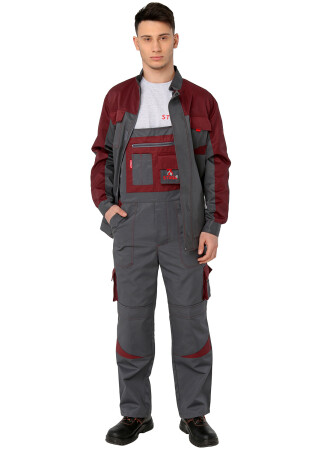 Worker suit "ULTRA" burgundy - bib overall with jacket (1240) фото 5