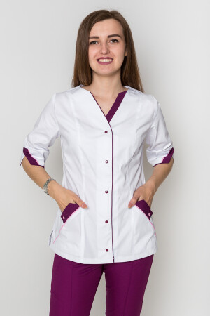 Костюм медицинский Кристина+Бр. зауженные. COTTON. Белый / баклажан (5410101) фото 2