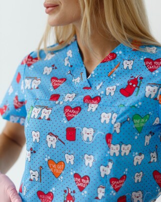 Медицинский костюм с принтом женский Топаз Teeth blue/pink 138-376-619 (6613251) фото 3
