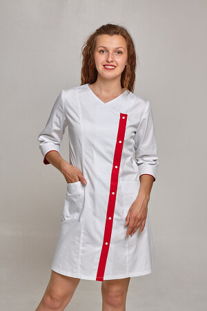 Cleopatra dressing gown. COTTON. White + red (trim) (544814) фото 4