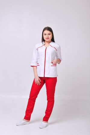 Костюм медицинский Жасмин+ Бр. зауженные. COTTON. Белый / красный (544633) фото 2