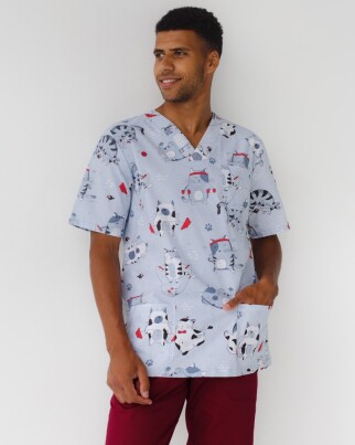 Medical suit with print men's Granite sport cats marsala/gray 130-326-770 (6613690) фото 3