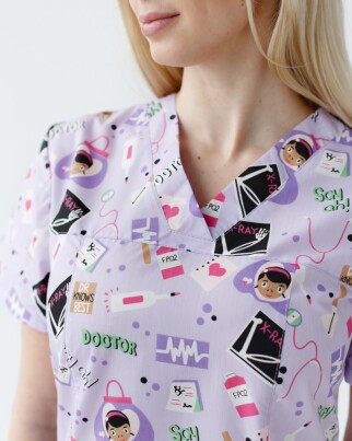 Медицинский костюм с принтом женский Топаз Laboratory white/purple 137-324-775  (6613277) фото 4