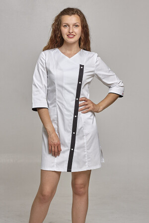 Cleopatra dressing gown. COTTON. White + black (trim) (544815) фото 5
