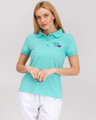 Medical polo for women light turquoise with embroidery Medicine 147-426-637 (6613402) фото 1