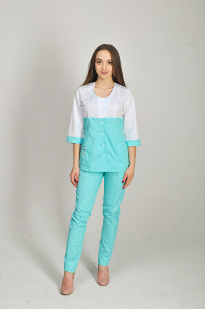 Костюм медичний Роуз+ Бр. завужені. COTTON. Білий / ментол / вишивка (544659) фото 2