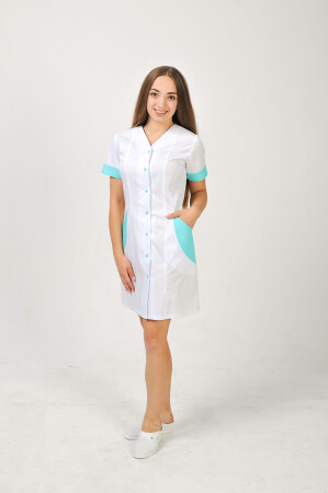 Халат медицинский Гармония. COTTON. Белый + ментол (отделка) (544797) фото 2