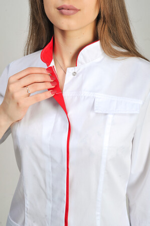Костюм медицинский Сакура+ Бр. зауженные. COTTON. Белый / красный / вышивка (544681) фото 6