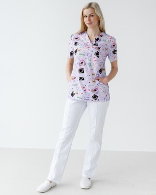 Медицинский костюм с принтом женский Топаз Laboratory white/purple 137-324-775  (6613277) фото 1