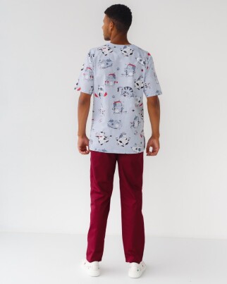 Medical suit with print men's Granite sport cats marsala/gray 130-326-770 (6613690) фото 2