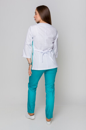 Костюм медицинский Лилия+ Бр. зауженные. COTTON. Белый + ментол / карибы (5411162) фото 6