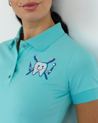 Медицинское поло женское ментол с вышивкой Зубик 147-441-636 (6613407) фото 4