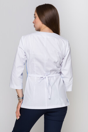 Медицинский костюм Лилия + Бр. зауженные. COTTON. Белый + голубой / темно-синий (5411155) фото 10