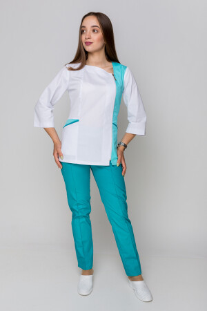 Костюм медицинский Лилия+ Бр. зауженные. COTTON. Белый + ментол / карибы (5411162) фото 2