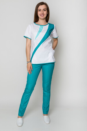 Медицинский костюм Айс+Бр. зауженные. COTTON. Белый + карибы + ментол / карибы (5410054) фото 1