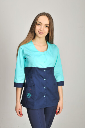 Костюм медицинский Роуз+ Бр. зауженные. COTTON. Ментол / темно-синий / вышивка (544660) фото 2
