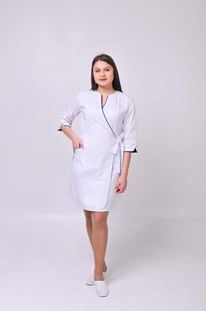 Dressing gown Venice. COTTON. White + navy blue (trim) (544765) фото 1