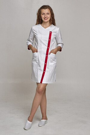 Cleopatra dressing gown. COTTON. White + red (trim) (544814) фото 1