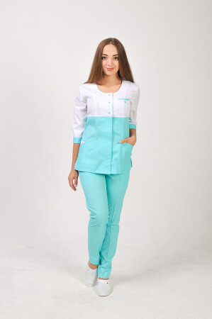 Костюм медицинский Фламинго+ Бр. зауженные. COTTON. Белый / ментол (544697) фото 1