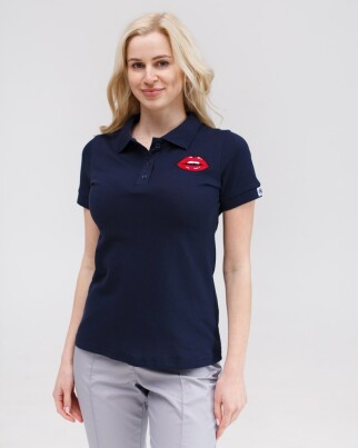 Medical Polo for women blue embroidered Lips 147-322-635 (6613389) фото 1