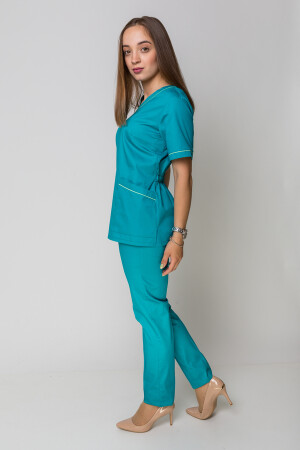 Медичний костюм Монік+ Бр. завужені. COTTON. Кариби + салат (кант) (5410149) фото 7