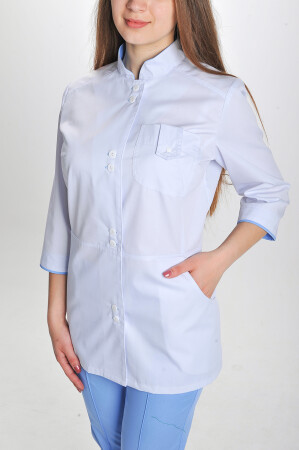 Костюм медицинский Рубина+ Бр. зауженные. COTTON. Белый / голубой (544704) фото 5