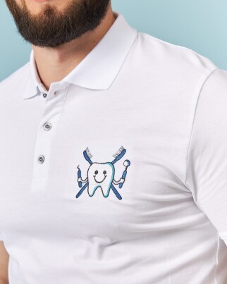 Medical polo men's white embroidered Zubik 148-324-636 (6613750) фото 2