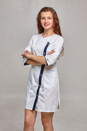 Cleopatra dressing gown. COTTON. White + black (trim) (544815) фото 7