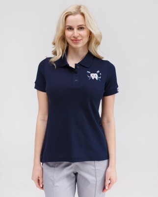 Медицинское поло женское синее с вышивкой Зубик 147-322-636 (6613388) фото 1