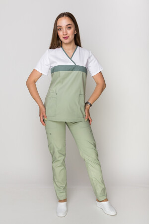 Костюм медицинский Лидия +Бр. Вирджиния. COTTON. Белый / фисташка (5410113) фото 1