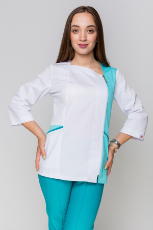 Костюм медицинский Лилия+ Бр. зауженные. COTTON. Белый + ментол / карибы (5411162) фото 12