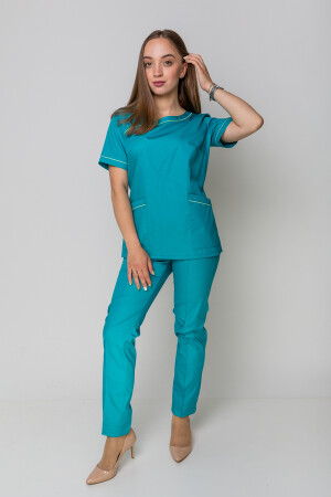 Медичний костюм Монік+ Бр. завужені. COTTON. Кариби + салат (кант) (5410149) фото 13