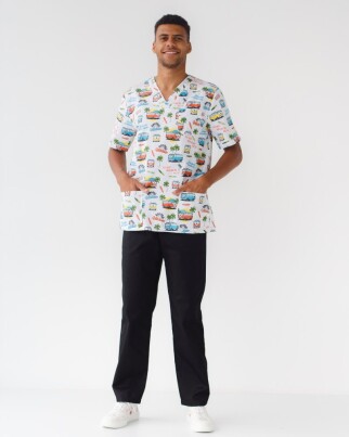 Медичний костюм із принтом чоловічий Граніт Літній вайб чорний/білий 131-321-813 (6613728) фото 8