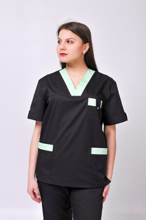 Хирургический костюм К-33. COTTON. Унисекс Черный с салатным (отделка) (544639) фото 4